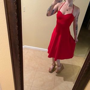 Red midi flowy summer dress